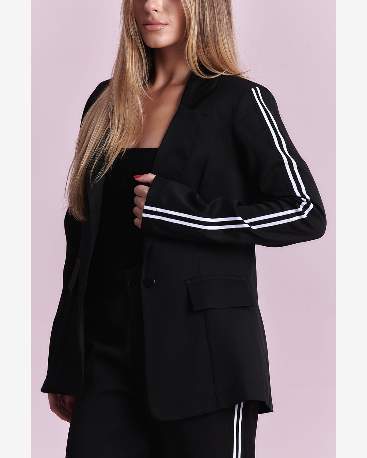 Blazer Alongado Feminino Faixa Lateral Planet Girls Preto