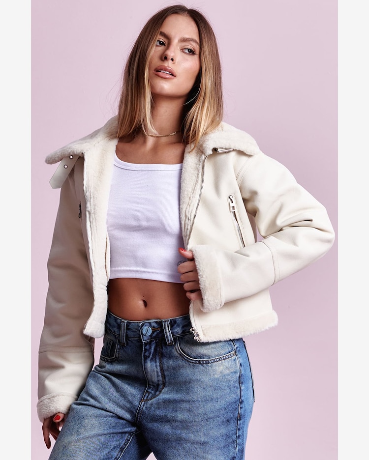 Riachuelo Jaqueta Feminina Pu Forrada Planet Girls Off White