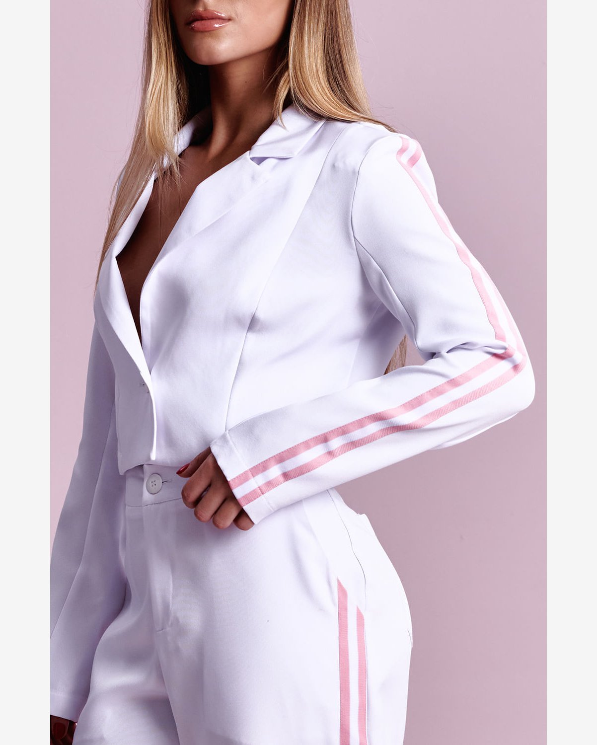 Blazer Cropped Feminino Faixa Lateral Planet Girls Branco