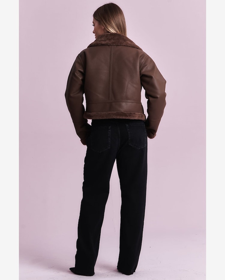 Riachuelo Jaqueta em Couro Pu Gola Peluciada Planet Girls Marrom