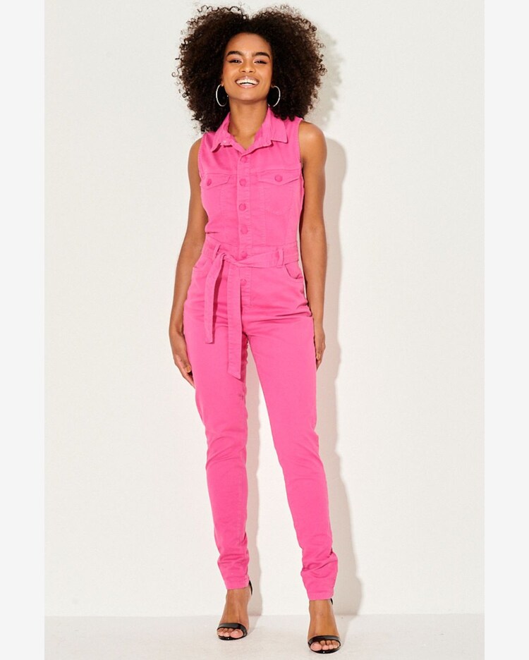 Riachuelo Macacão Longo Feminino Sarja Planet Girls Rosa Médio