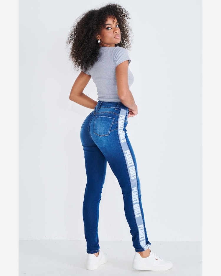 Jeans Feminina CalÃ§a Jeans Com Listra Lateral Feminina CalÃ§a