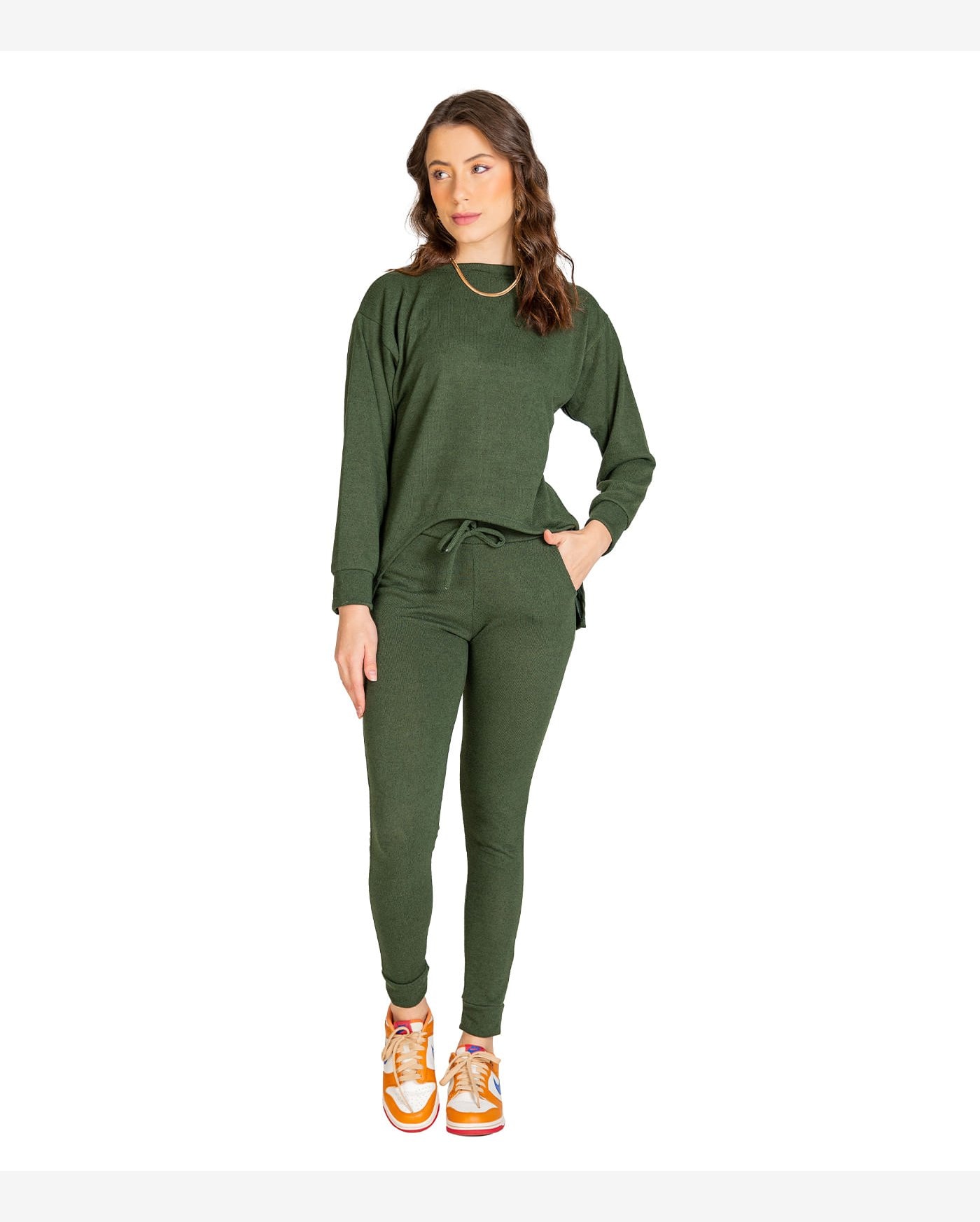 Riachuelo Conjunto Feminino Calça e Blusa Lãzinha Select Verde