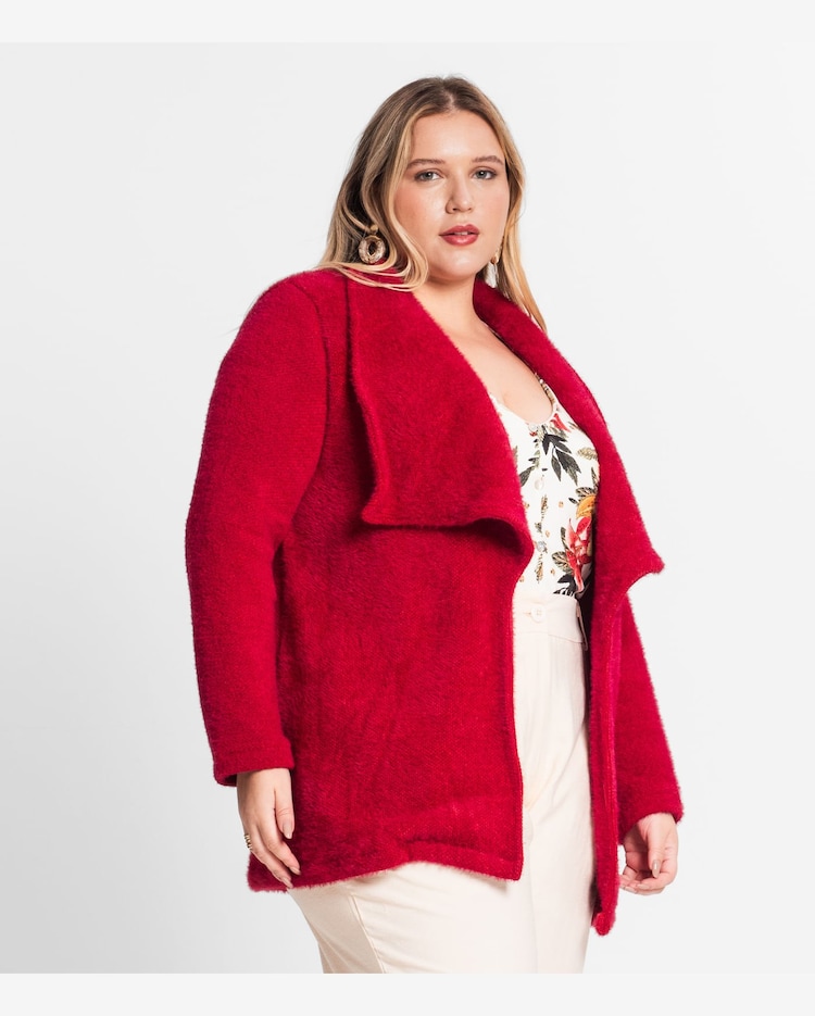 Riachuelo Casaco Feminino Plus Size Em Tweed Secret Glam Vermelho