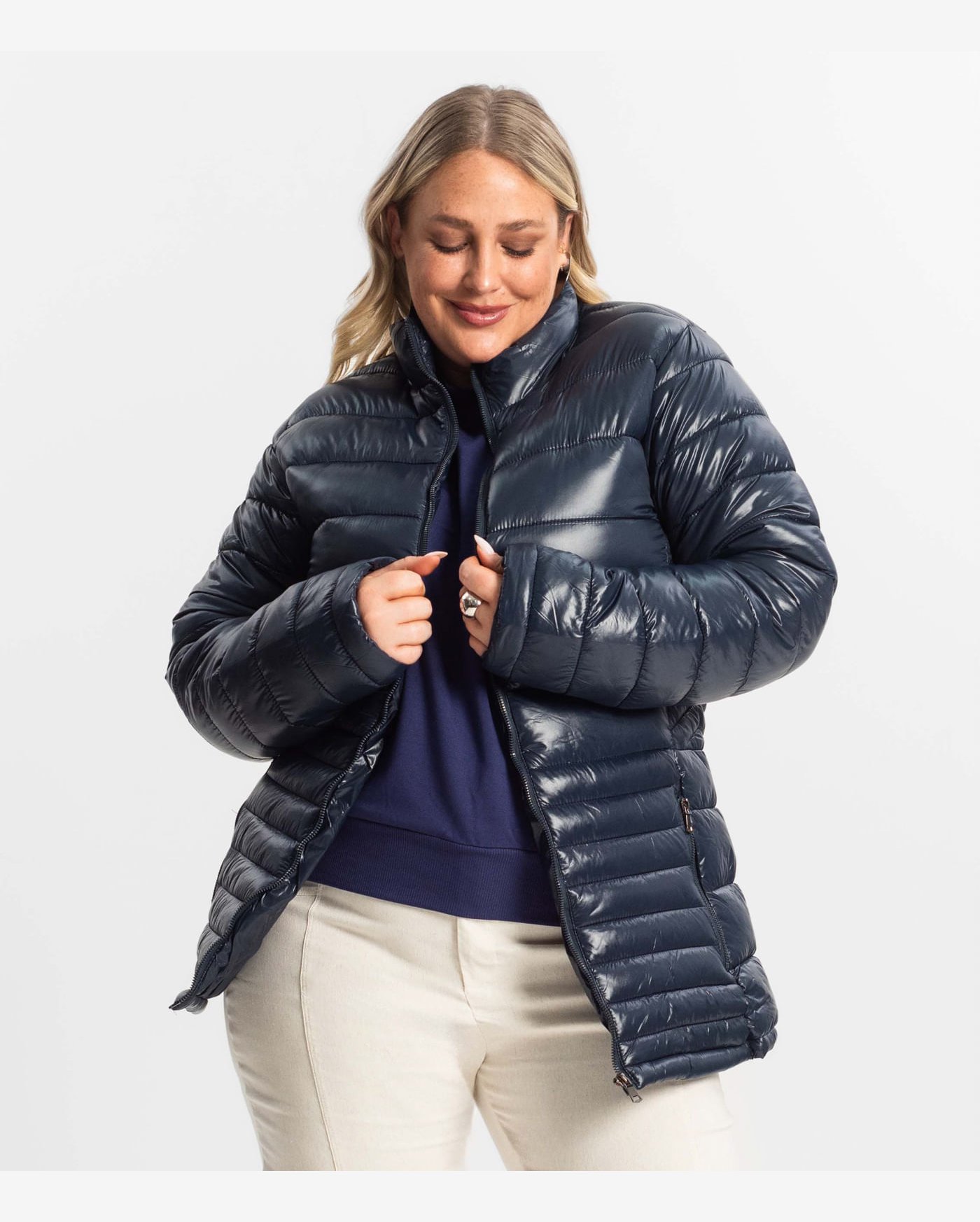 Jaqueta Plus Size Microfibra Secret Glam Azul