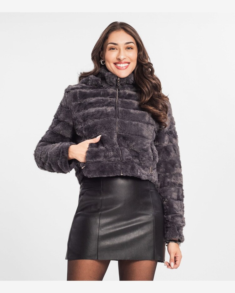 Riachuelo Jaqueta Feminina Peluciada Dupla Face Select Cinza