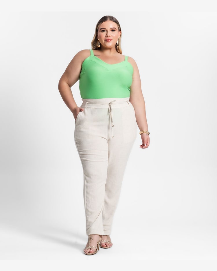 Riachuelo Calça Plus Size Feminina Em Linho Secret Glam Bege