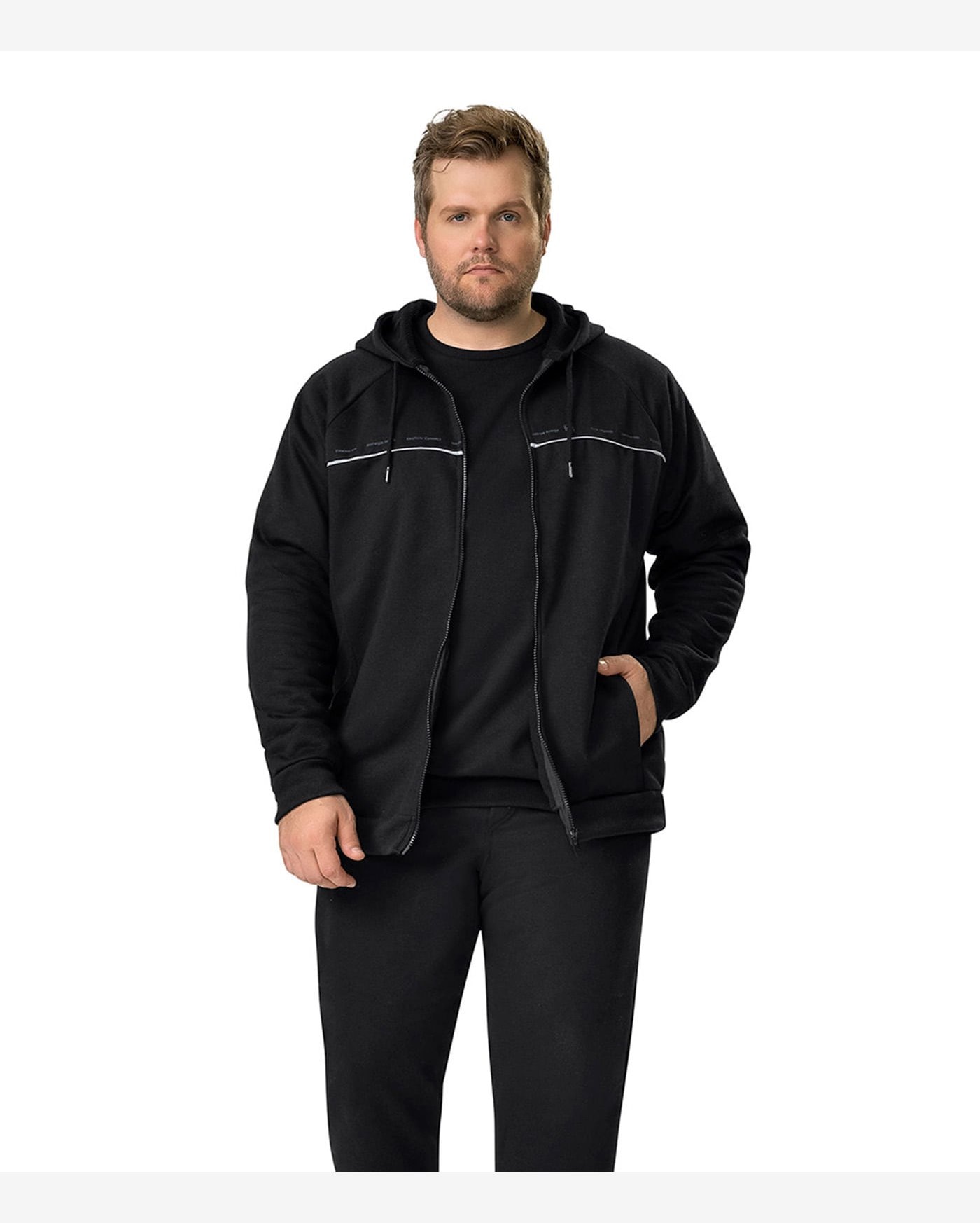 Jaqueta Masculina Plus Size Com Capuz Diametro Preto