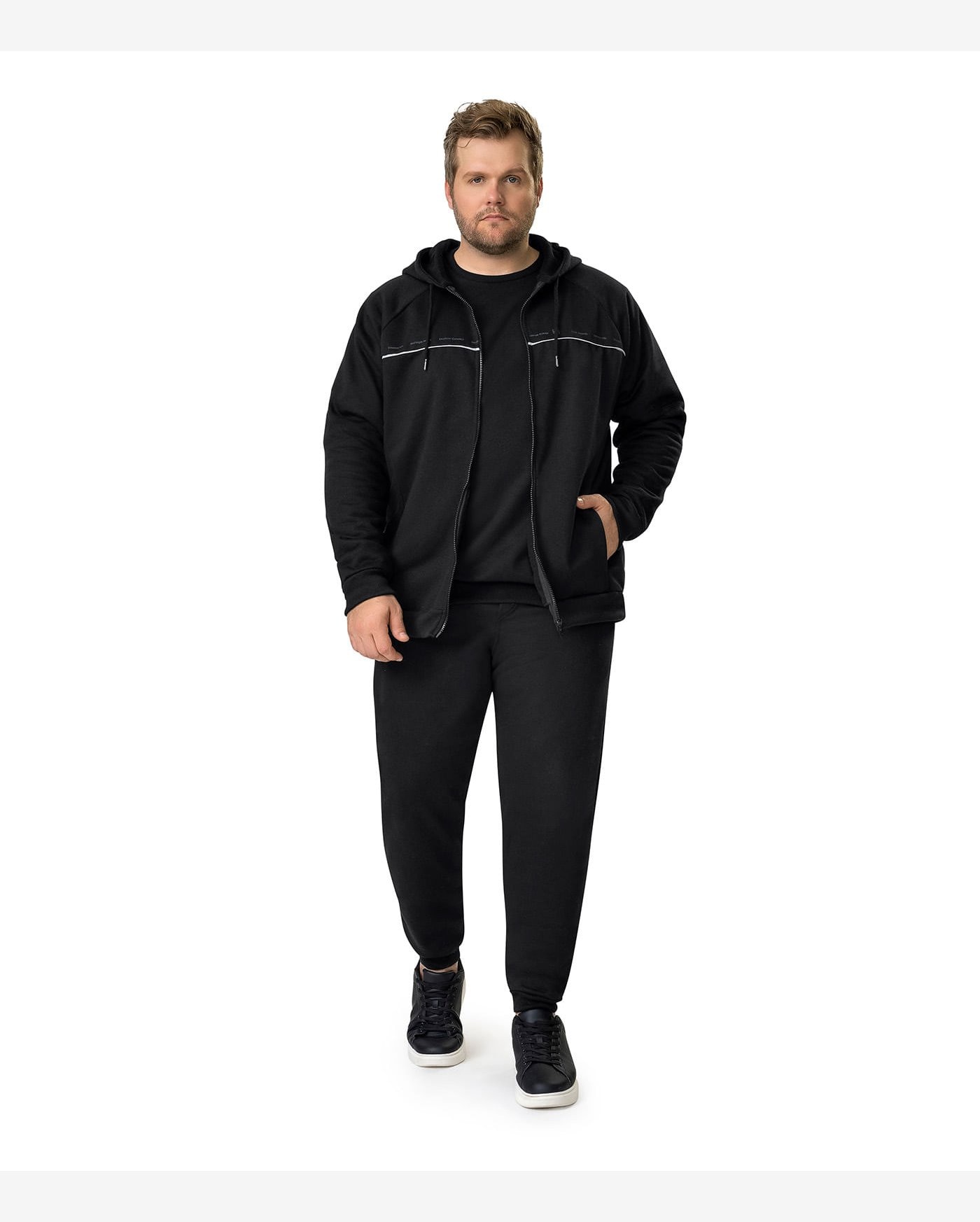 Jaqueta Masculina Plus Size Com Capuz Diametro Preto