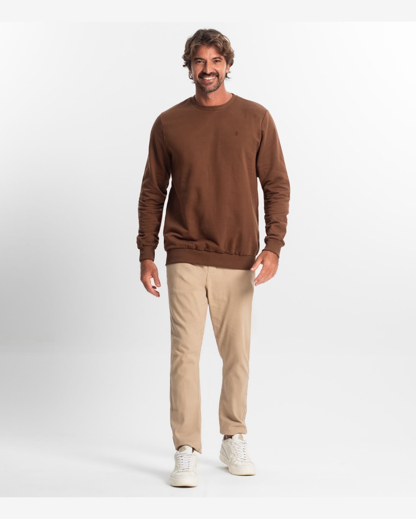 Blusão Masculino Plus Size Moletom Básico Diametro Marrom