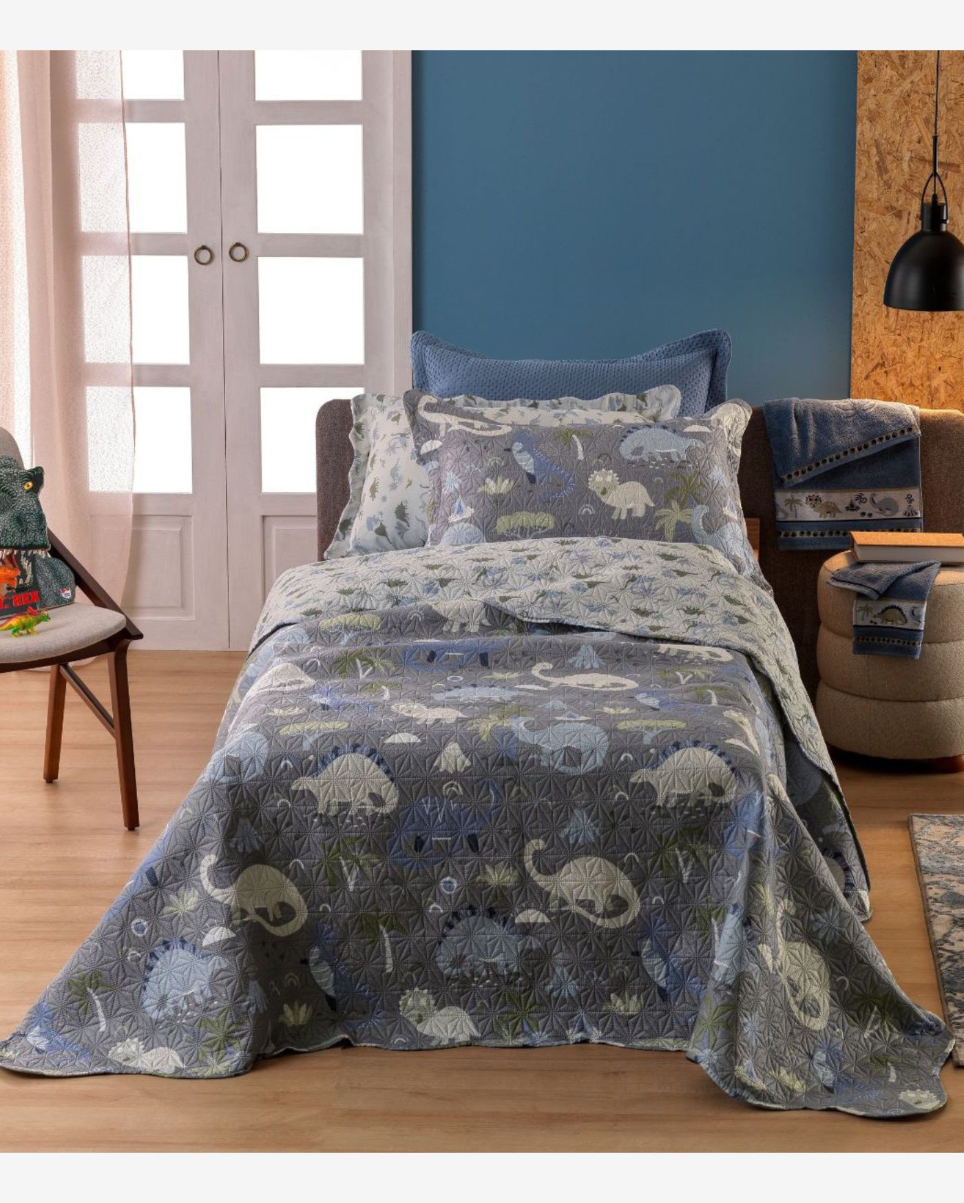 Kit Cobre Leito Casual Kids Solteiro Appel Cinza