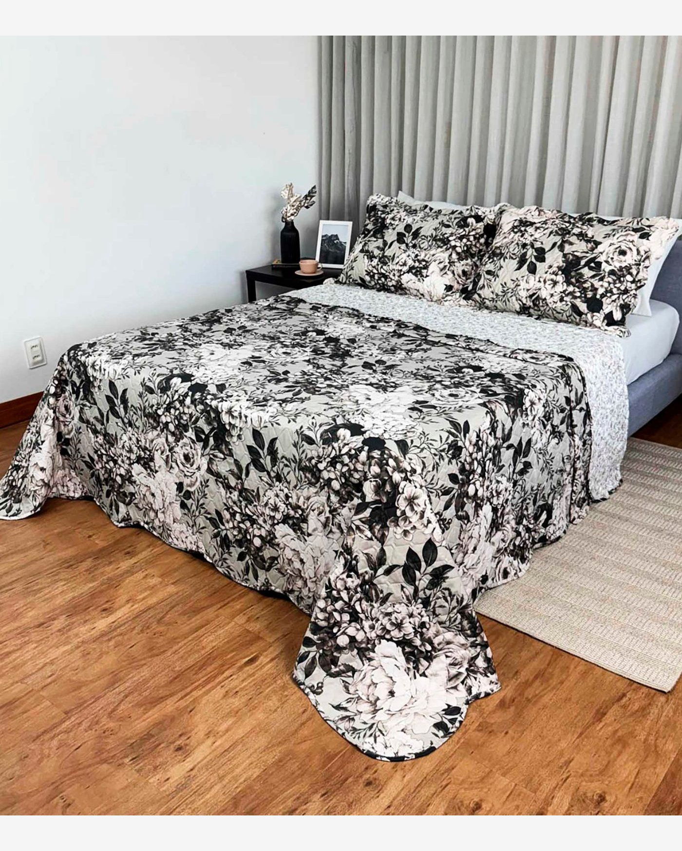 Cobreleito Solteiro Estampado Dupla Face Lepper Preto