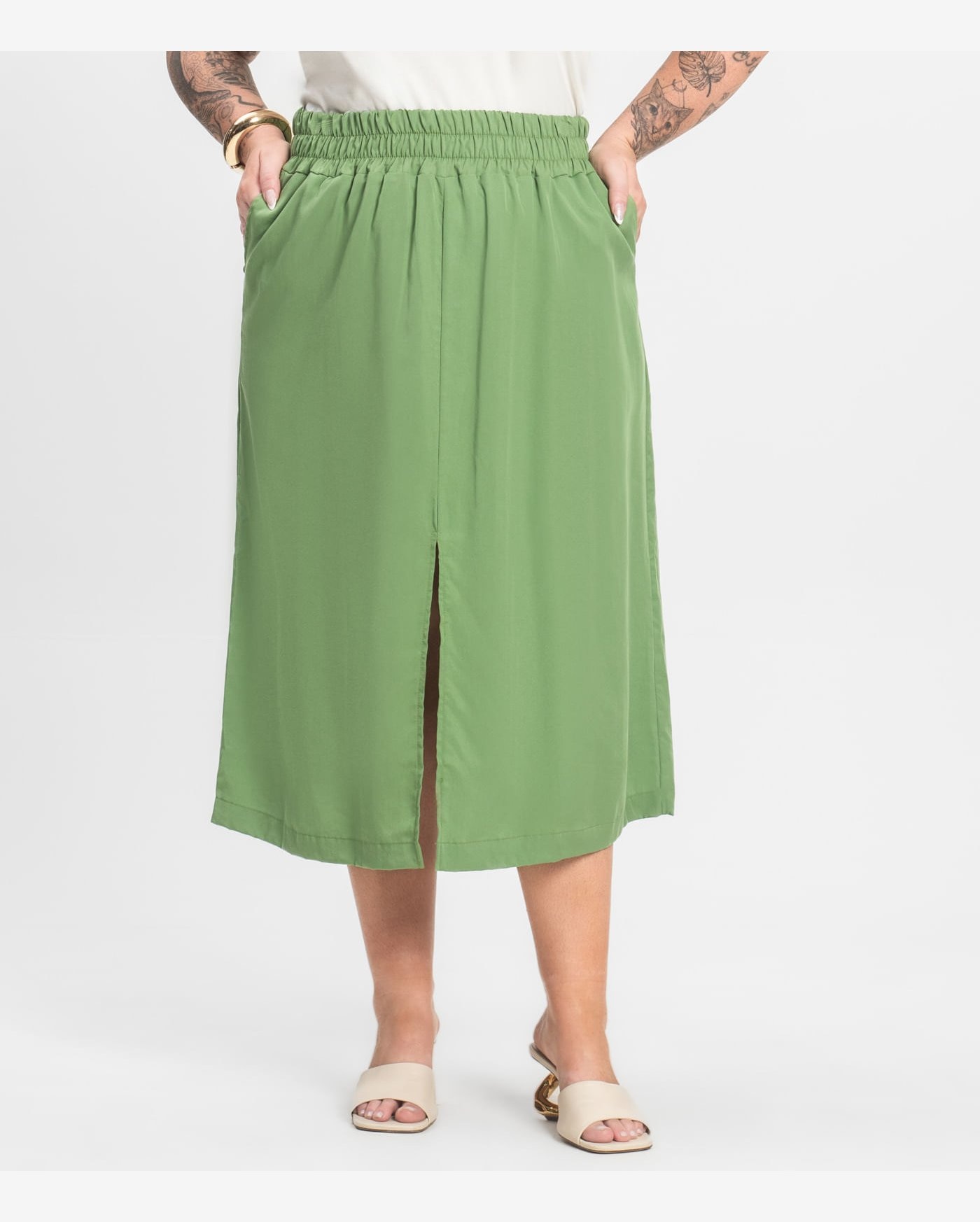 Saia Midi Plus Size Secret Glam Verde
