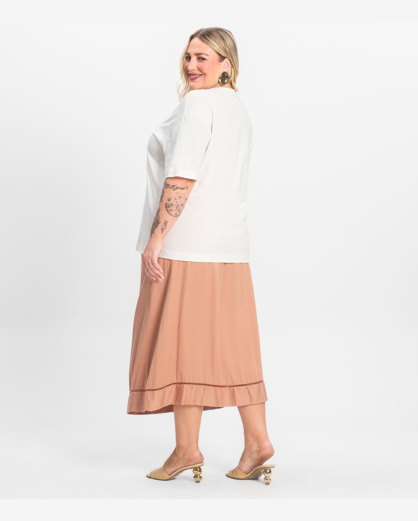 Saia Midi Plus Size em Viscose Secret Glam Marrom