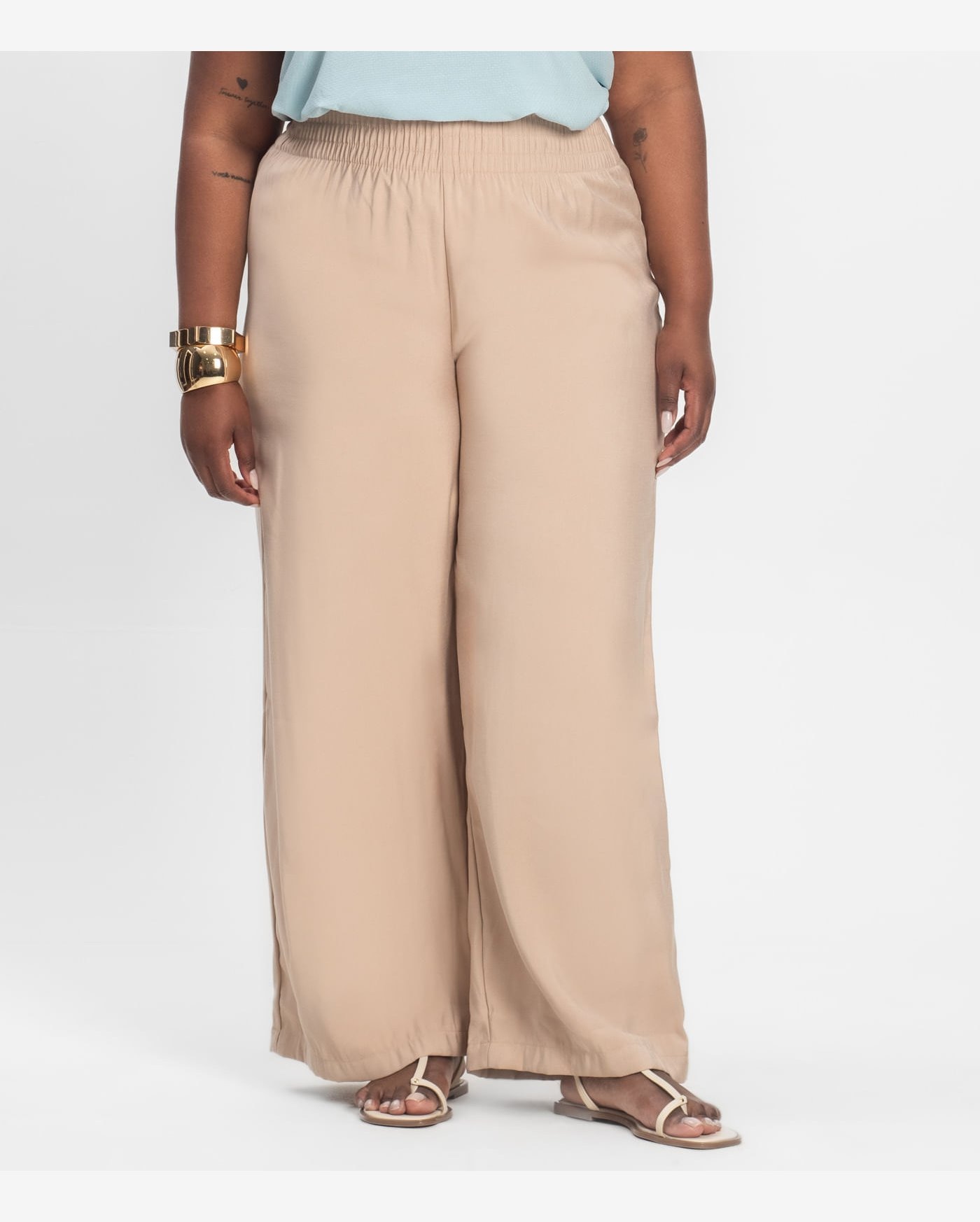 Calça Pantalona Plus Size Secret Glam Bege