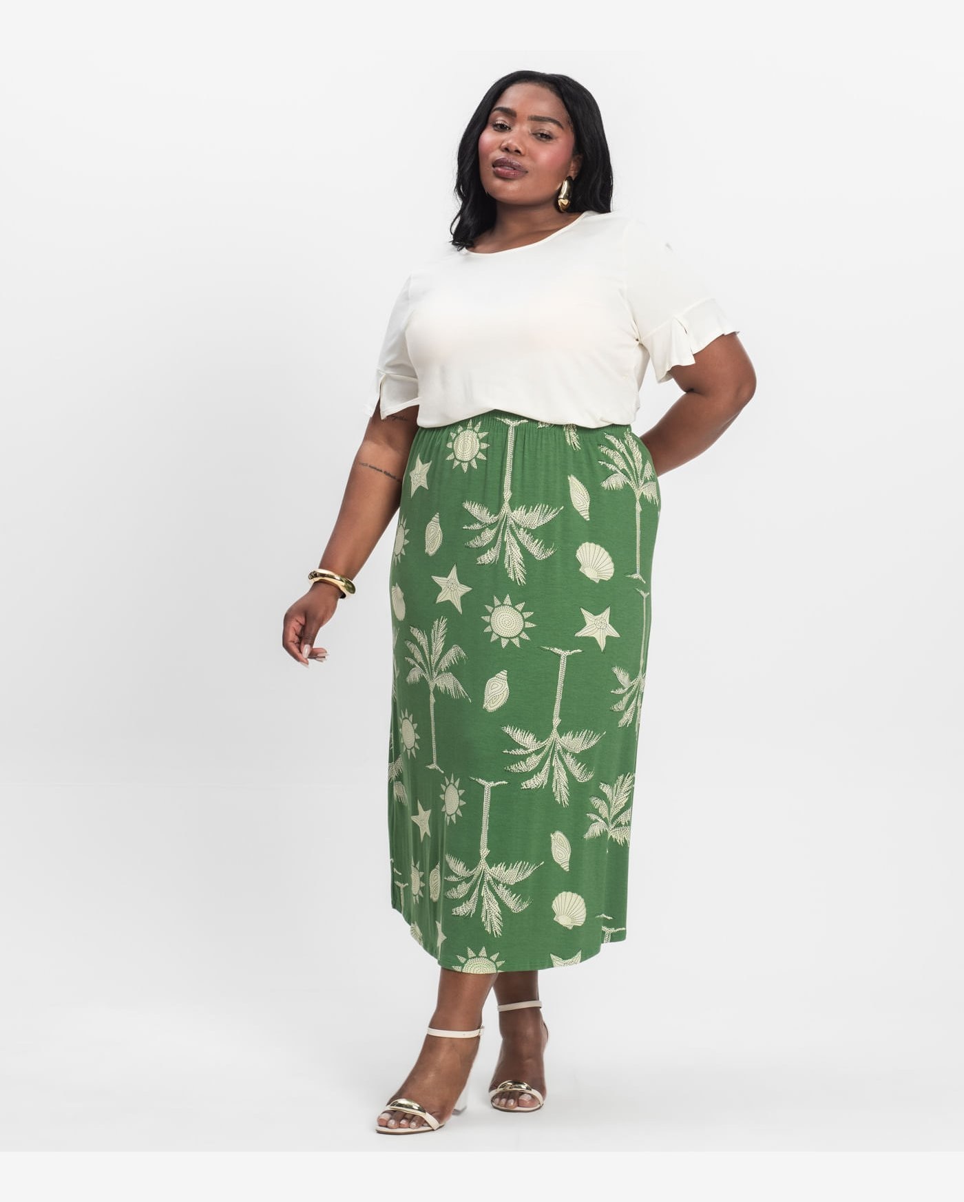 Saia Midi Plus Size Infinita Cor Verde
