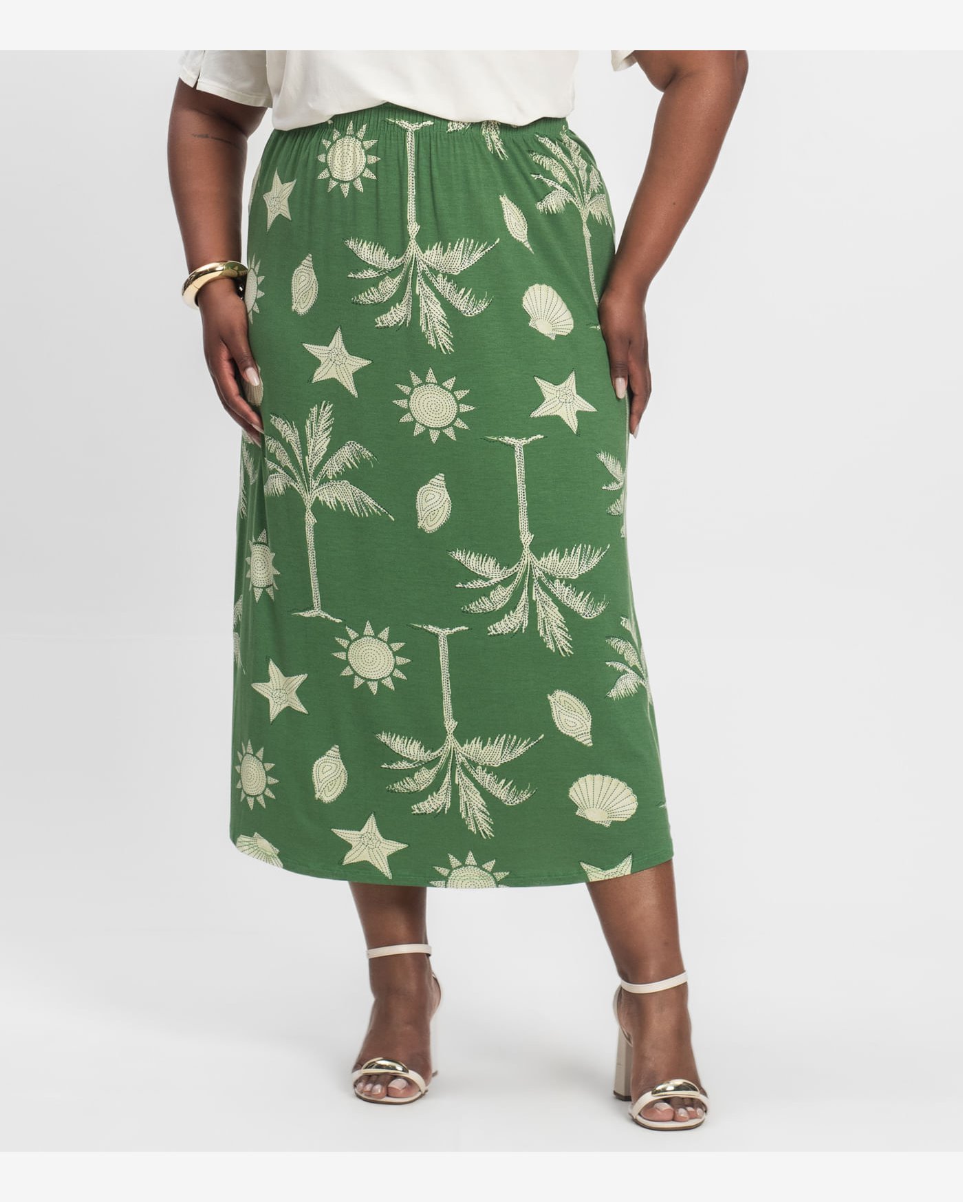Saia Midi Plus Size Infinita Cor Verde