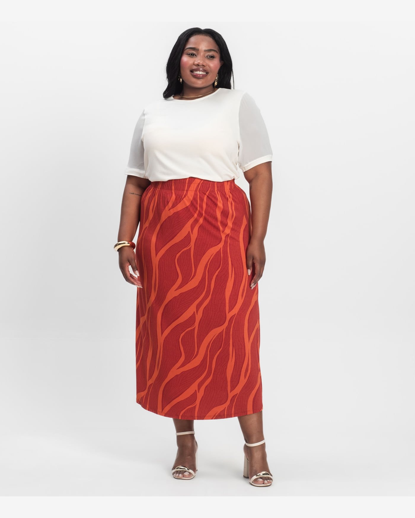 Saia Midi Plus Size Infinita Cor Laranja