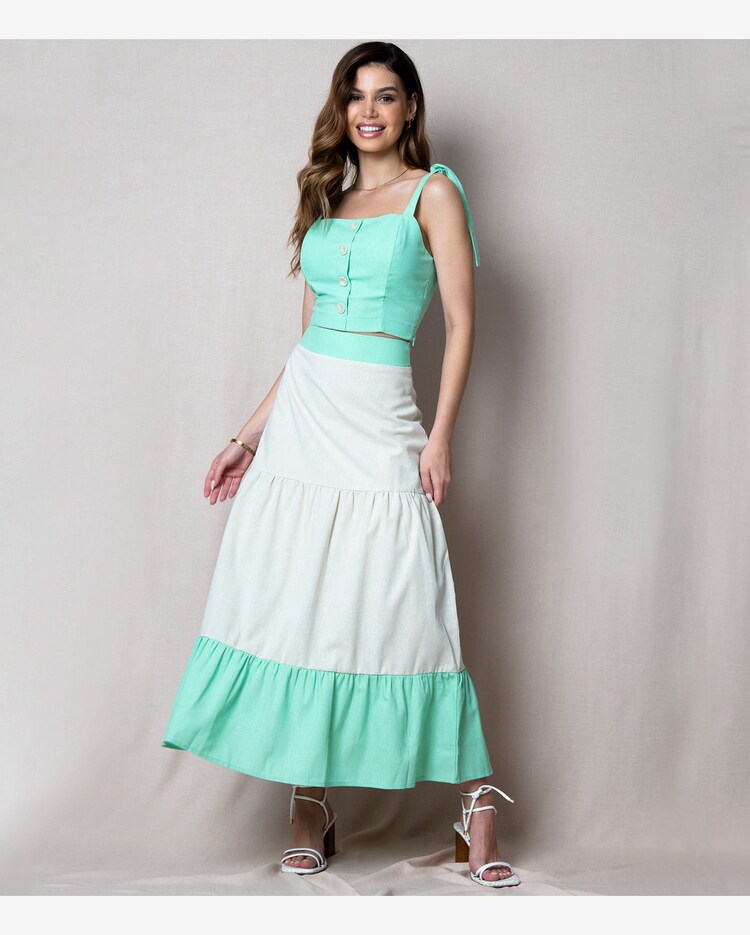 Riachuelo Conjunto Feminino Cropped E Saia Midi Miss Millie Verde