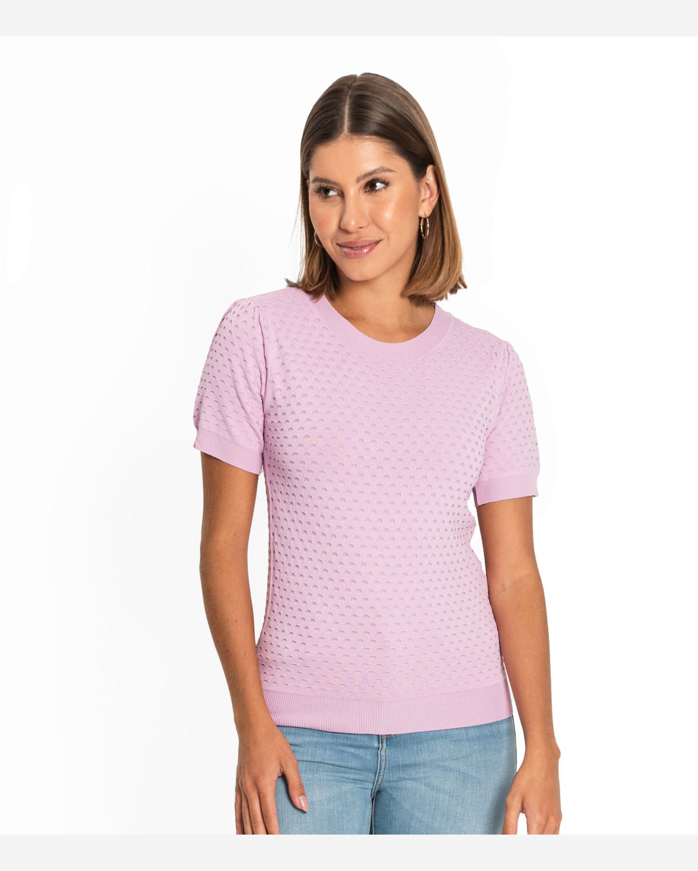 blusa de bolinha rosa