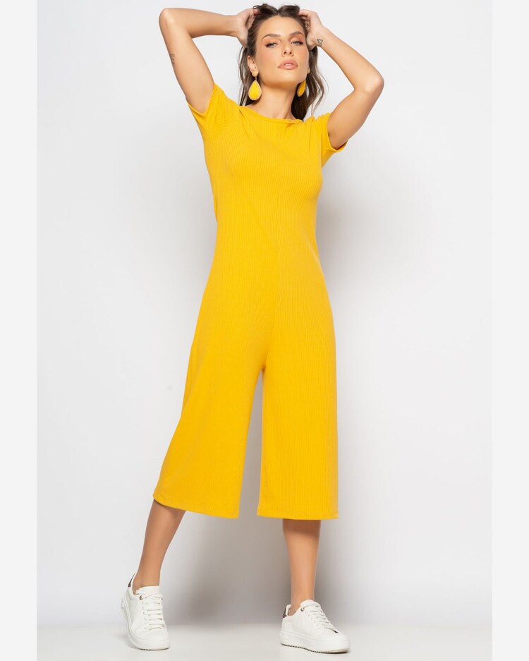 Riachuelo Macacão Pantacourt Manga Curta Costas Em V Canelado