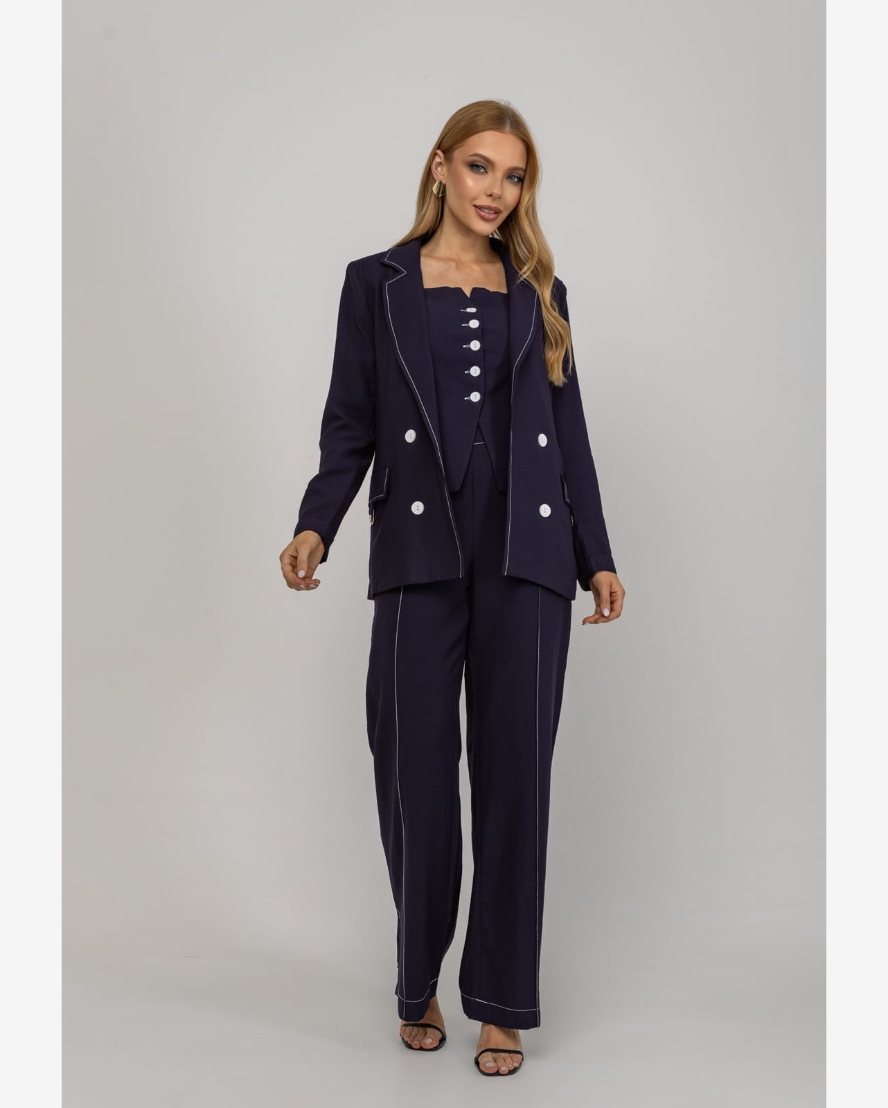 Blazer De Alfaiataria Com Costuras Contrastantes Azul Salvatore