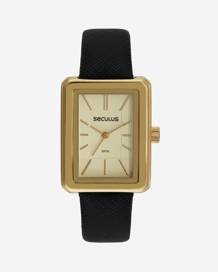 Riachuelo Relógio Feminino Quadrado Minimalista Couro Preto