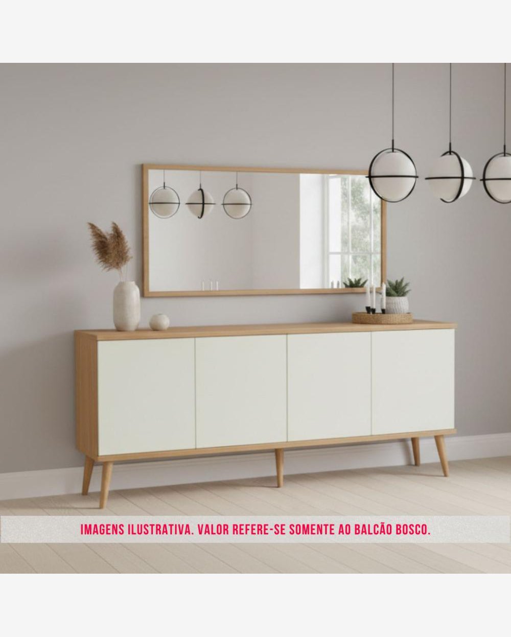Balcão Bosco 04 Portas Off White Base Freijó 180cm - 75585