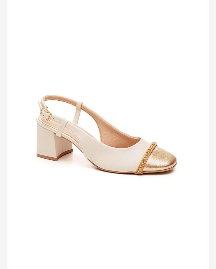 Sapato Ramarim Salto bloco Slingback Branco Ouro 2417132-1 Branco  Riachuelo