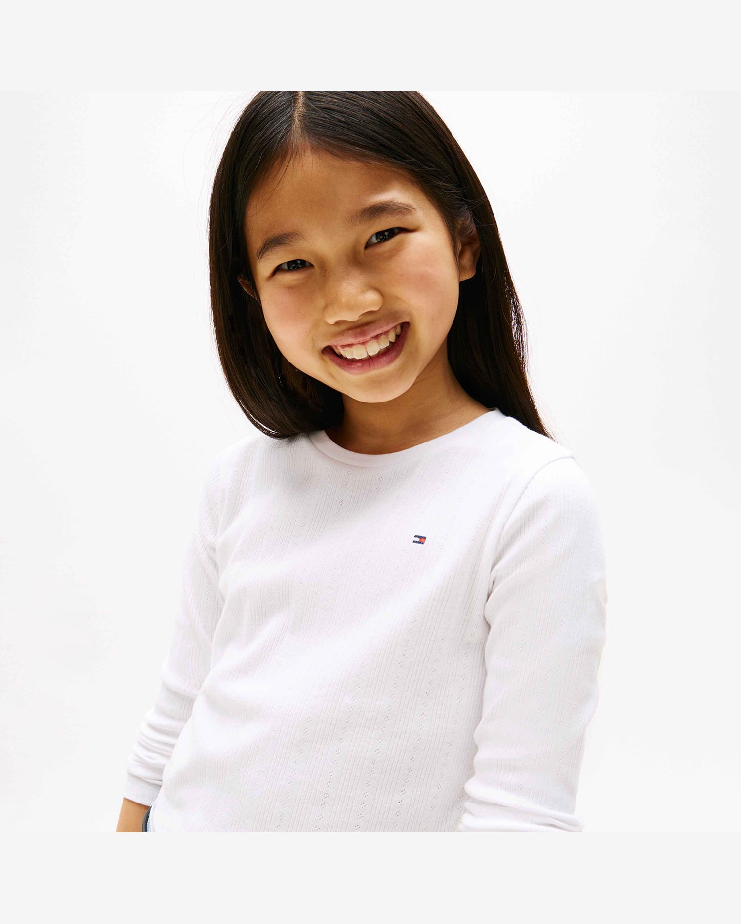 Camiseta Infantil Pointelle Manga Longa Tommy Hilfiger