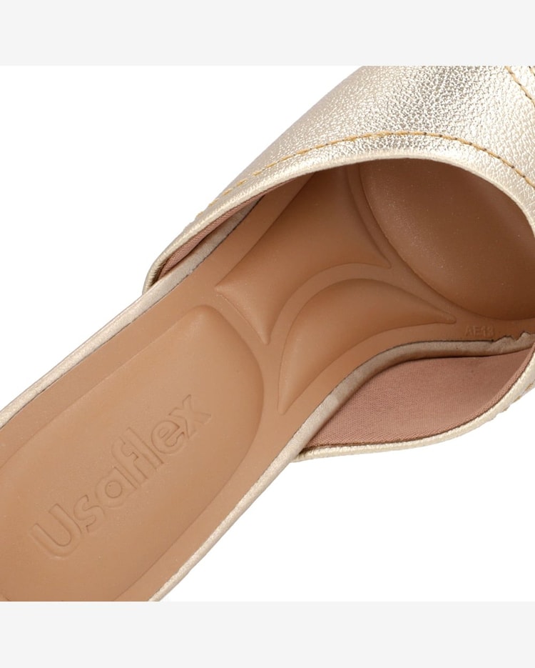 Riachuelo Tamanco Salto Anabela Palha Couro Dourado