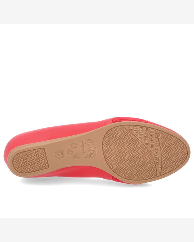 Sapatilha Salto Embutido Couro Vermelha Enfeite Vermelho Riachuelo