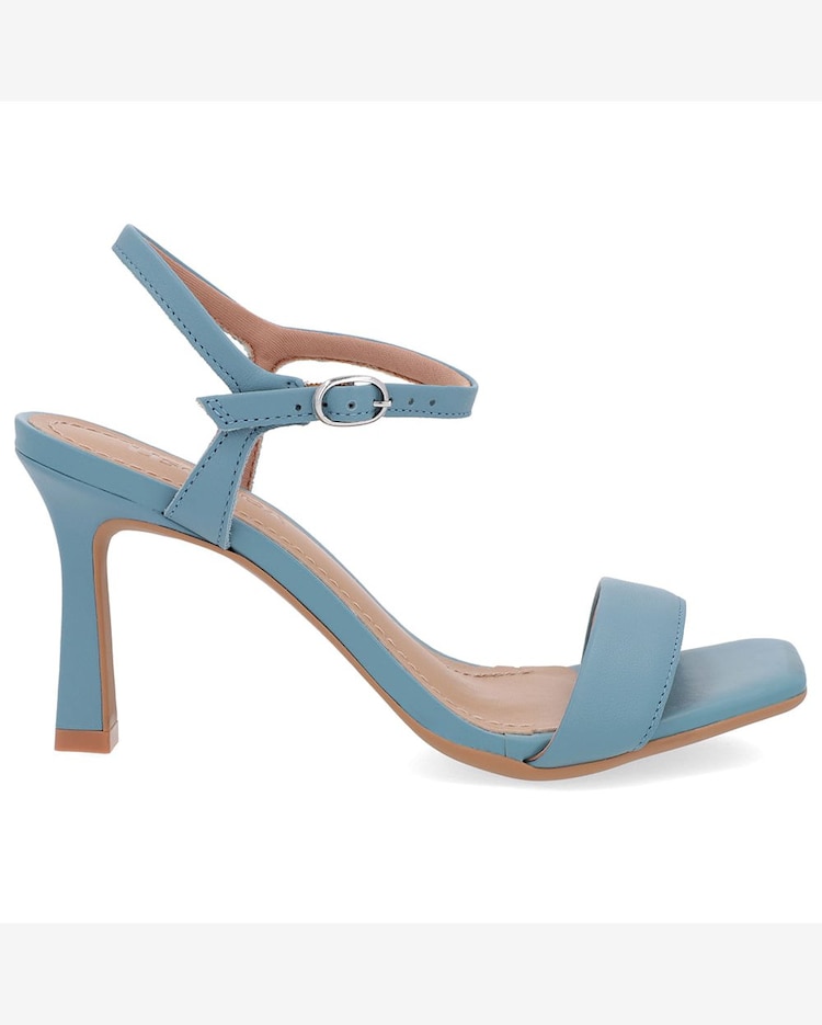 Sandália Salto Fino Couro Azul Riachuelo