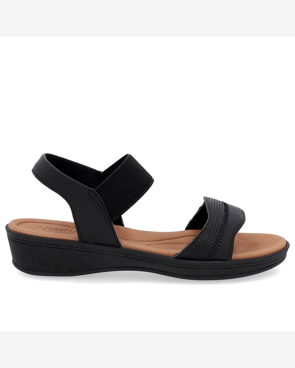 Riachuelo Sandália Baixa Plataforma Couro Preta Ajuste Elástico