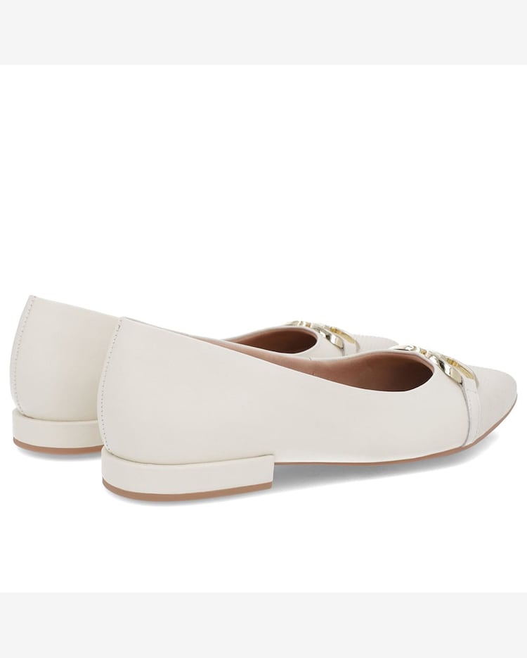 Sapatilha Branca Marfim Couro Bico Fino Branco Riachuelo