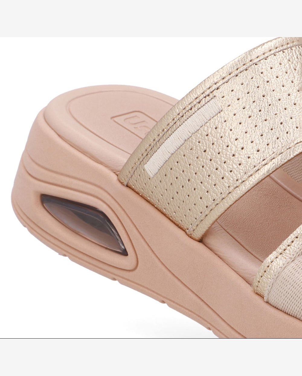 Tamanco Salto Plataforma Couro Dourado Fecho-Flex