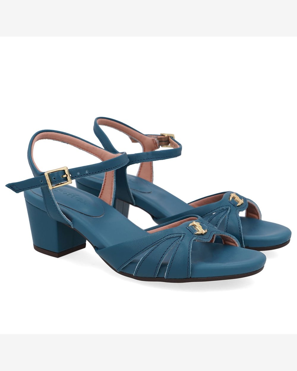 Sandália Couro Azul Tiras Lateral