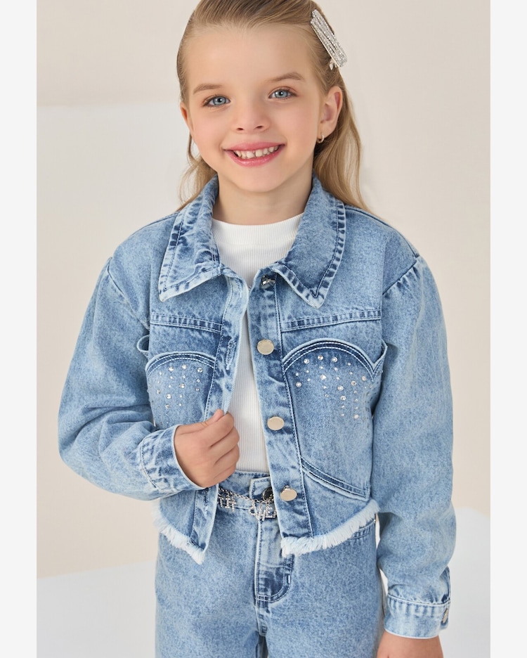 Jaqueta Infantil Menina Jeans Strass Petit Cherie