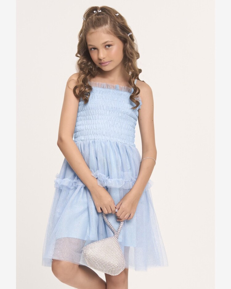 Riachuelo Vestido Festa Azul Menina Tule Hi! Angel