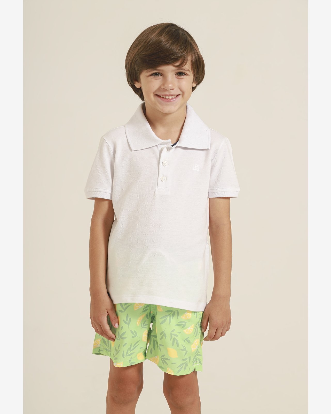 Camisa Polo Infantil Branca Banana Danger