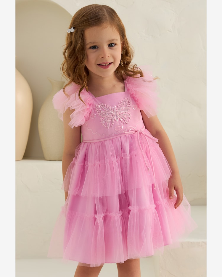 Riachuelo Vestido Menina Festa Tule Rosa Petit Cherie
