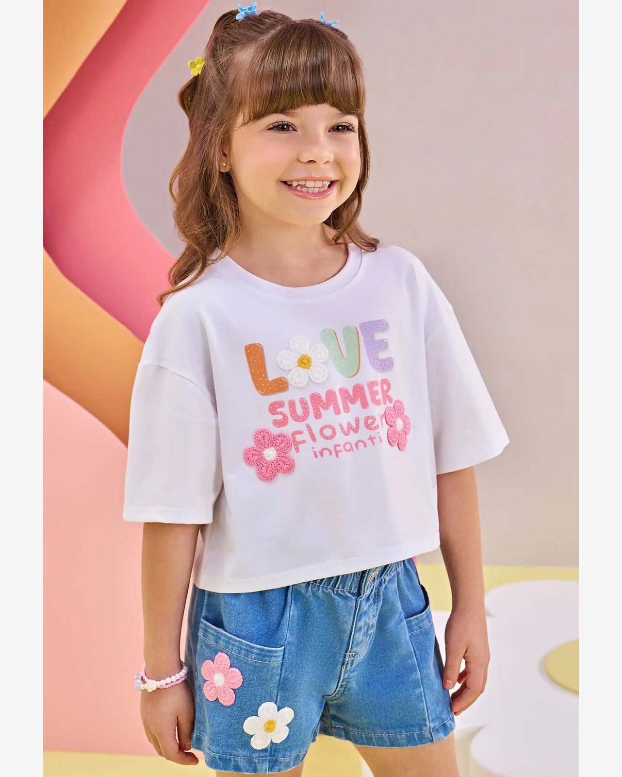 T-Shirt Cropped Infantil Infanti Love Summer