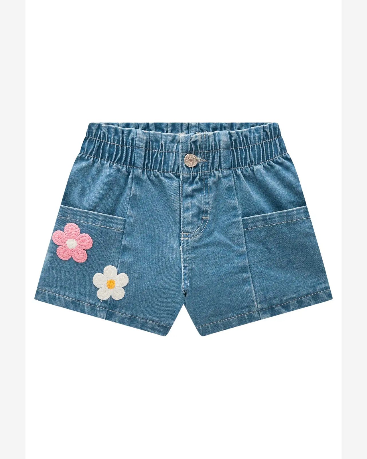  Short Jeans Infantil Infanti com Flores Bordadas Infanti