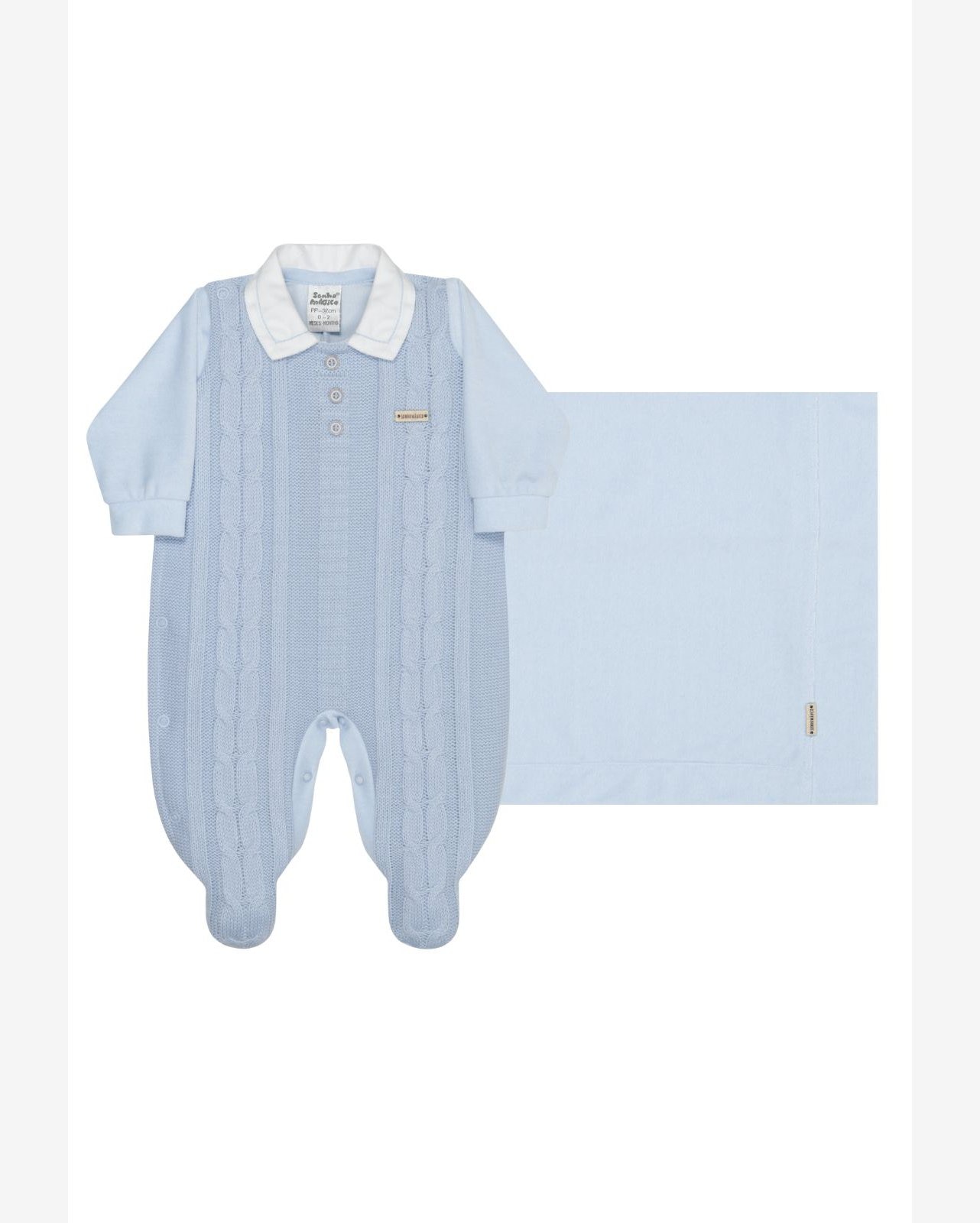 Conjunto Macacão e Manta Tricot Azul Bebê Sonho Mágico