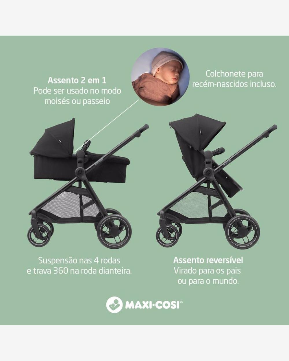 Carrinho de Bebê com Bebê Conforto Travel System Anna³ Trio Essential Black - Maxi-Cosi