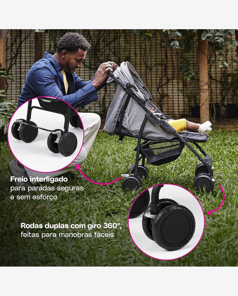 Carrinho de Bebê Bross Cinza Mescla - Cosco