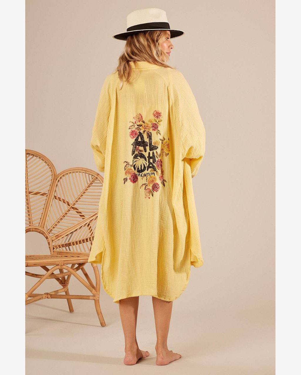 Chemise Amplo Com Estampa Exclusiva Nas Costas Amarelo Yacamim M1