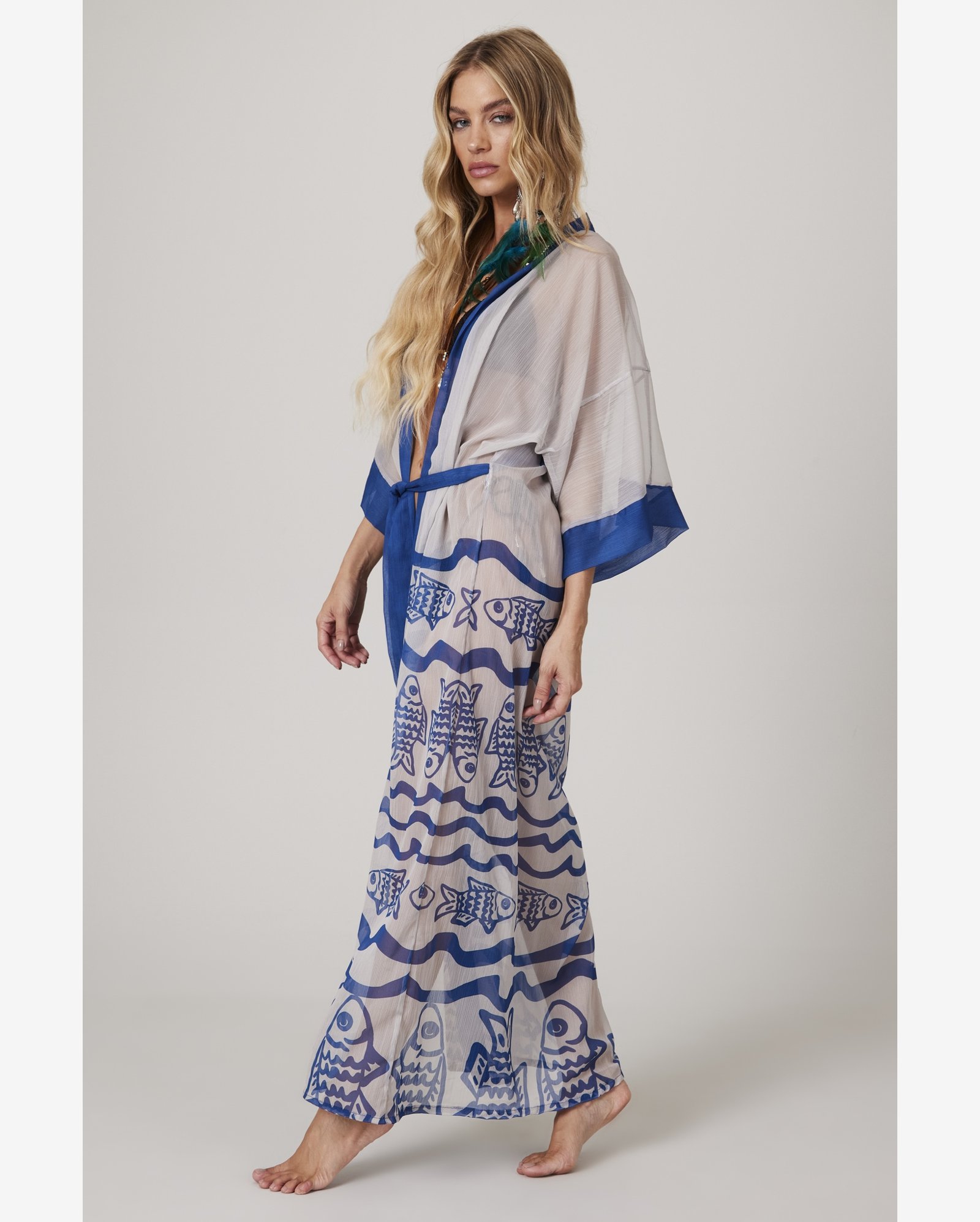 Kimono Longo De Tule Coleção Pira Omomba''e Yacamim Q10