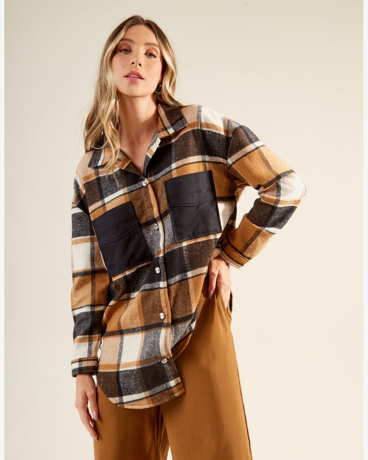 Riachuelo Camisa Xadrez Alongada Caramelo