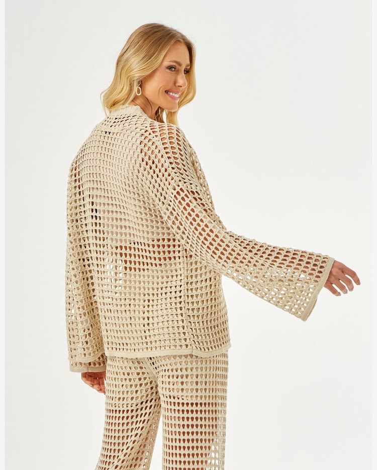 Riachuelo Kimono Tricot Rendado Areia